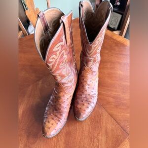 Men's Brown Leather / Ostrich Lucchese Western Boots 11 1/2 B